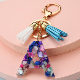 Fashion Leather Initial Letter Tassel Circle Key Ring Resin Acetate Acrylic Keychain For Woman Gift