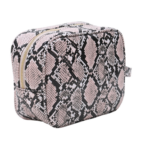Luxury Snakeskin Travel Makeup Bag for Women, Cosmetics, Toiletries PU Leather