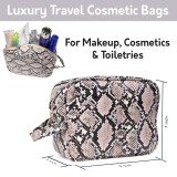 Luxury Snakeskin Travel Makeup Bag for Women, Cosmetics, Toiletries PU Leather