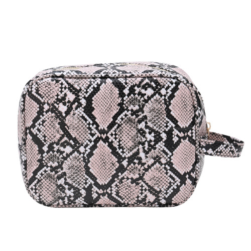 Luxury Snakeskin Travel Makeup Bag for Women, Cosmetics, Toiletries PU Leather