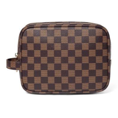 Luxury Checkered Make Up Bag  PU Vegan Leather Cosmetic toiletry