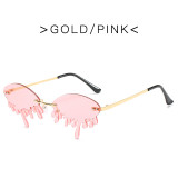 Rimless Tinted Fire Dripping Shape Women Ladies Sunglasses