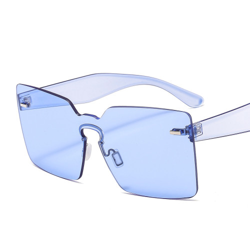 PC Material Sun Glasses Clear Red Square Rimless One Piece Lens Conjoined Women Men Sunglasses