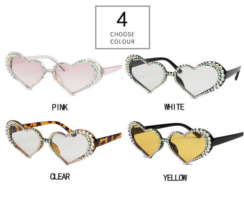 Wholesale Women Pink Love Heart Shape Shaped Diamond Sun Glasses Sunglasses