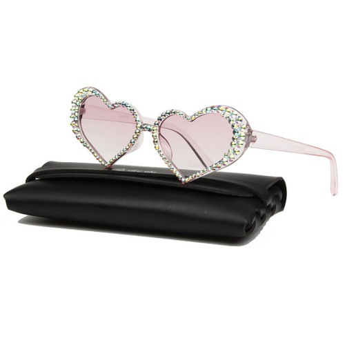 Wholesale Women Pink Love Heart Shape Shaped Diamond Sun Glasses Sunglasses
