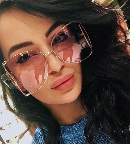 Women Pink Clear Big Frame Oversized Shades Metal Sunglasses