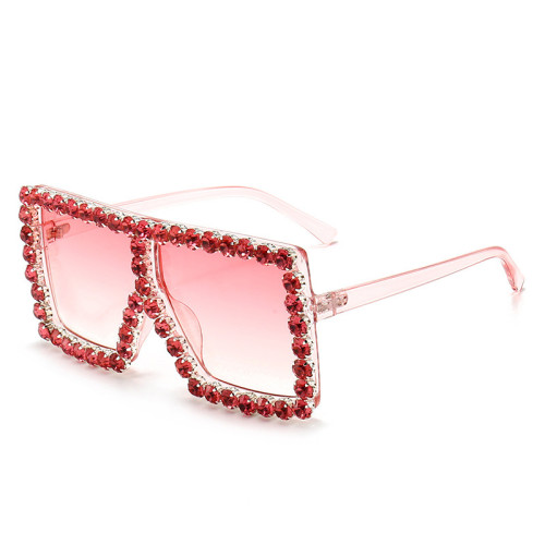 Hand Made Handmade Fashion Womens Lady Big Oversize Luxury Pink Diamond Studded Sun Glasses Rhinestones Frame Sunglasses