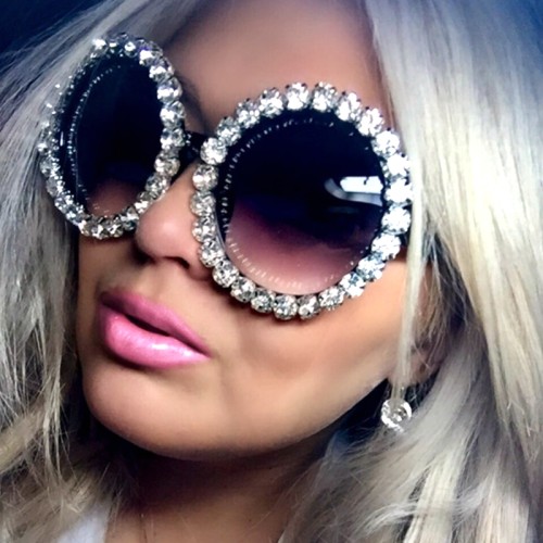 2020 Women Fashion Luxury Circle Shape Round Frame Crystal Diamond Rhinestone Sun Glasses Sunglasses
