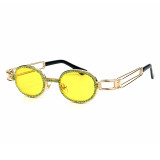 Retro Small Round Women Vintage Steampunk Sun glasses Men Clear Pink Rhinestone Sunglasses