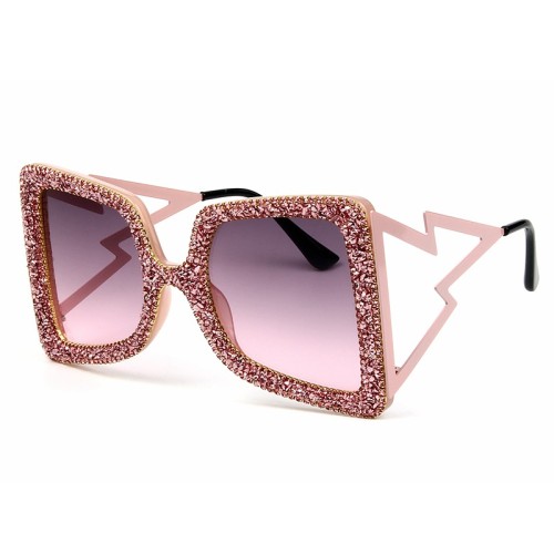 Wholesale Fashion Luxury Triangle Women Oversized Diamond Lightning Sunglasses Eye Glasses