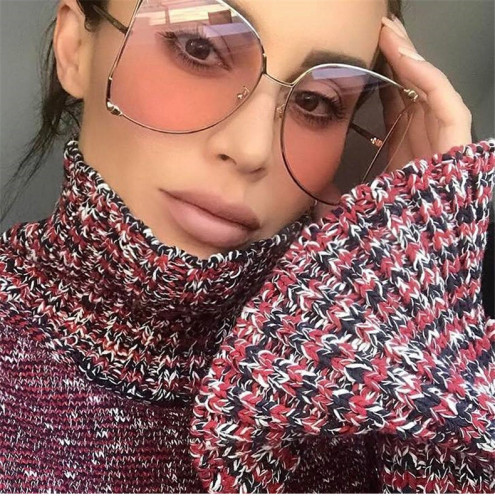 Women Pink Clear Big Frame Oversized Shades Metal Sunglasses