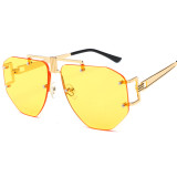 Double Bridge Fashion Color No Frame Women Unisex Frameless Rimless Metal Polygon Sunglasses