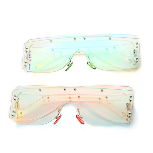 Square Transparent Rimless Sunglasses Fashion Colorful Color Rivet Sun Glasses For Women