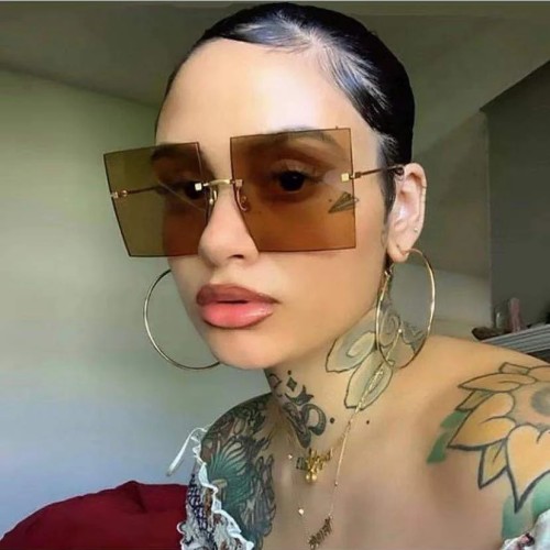 Rimless Candy Frameless Square Sunglasses Women Brand Designer Retro Oversized Sun Glasses Geometric Shades