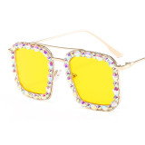 Women Fashion Metal Square Diamond Frame Rhinestone Sun Glasses Sunglasses