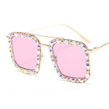 Women Fashion Metal Square Diamond Frame Rhinestone Sun Glasses Sunglasses