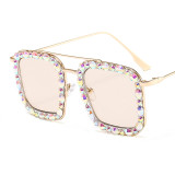 Women Fashion Metal Square Diamond Frame Rhinestone Sun Glasses Sunglasses