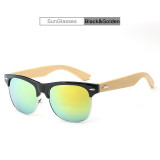 Wholesale 2020 Half Frame Polarized Bamboo Arm Sunglasses Sun Glasses