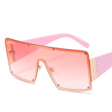 2021 New Custom Fashion Trendy Big Frame Metal Colored Women Shades Squared One Piece Square Sun Glasses Oversized Sunglasses