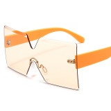 2021 Women Flat Top One Piece Lens Large Rimless Oversized Sunglasses