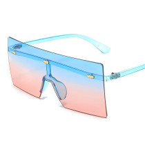 2021 Wholesale Plastic Fashion Oversized Rimless Square Shape Colorful Ombre Gradient Lens Sunglasses