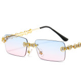 Fasion Luxury Women Square Rimless Shades Sun Glasses Diamond Sunglasses