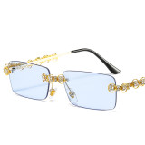 Fasion Luxury Women Square Rimless Shades Sun Glasses Diamond Sunglasses