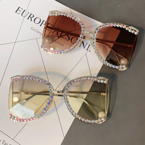 2021 Fashion Bling Gradient Luxury Diamond Rhinestone Metal Women Sunglasses