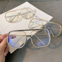 2021 Fashion Bling Diamond Transparent Shades Oversized Womens Rhinestone Sunglasses