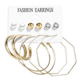 Hot Selling Pearl Leopard Print Gold Twisted Circle Tassel Earrings Set