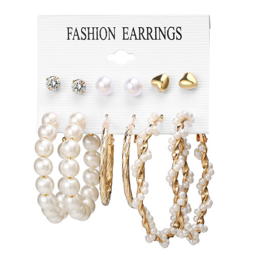 Hot Selling Pearl Leopard Print Gold Twisted Circle Tassel Earrings Set
