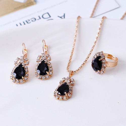 Wholesale Crystal Rhinestone Zircon Waterdrop Dangle Geometric Accessories Cheap Women Necklace And Earrings Jewelry Combo Set