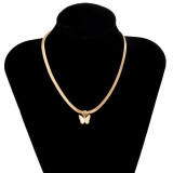 Gold Plated Statement Choker Jewelry Flat Snake Chains Pave Small Butterfly Pendant Necklace