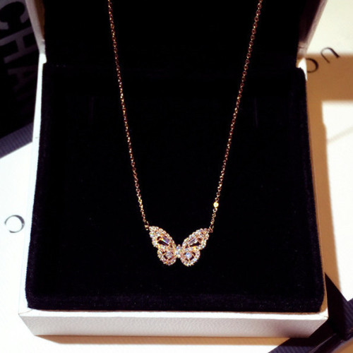 Luxury Diamond Choker Necklaces Charms Zircon Pendant Chain Rhinestone Butterfly Necklace