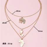 Wholesale Personality Fashion Women Multi Layer Gold Combination Suit Elephant World Map Egyptian Queen Necklace Pendant