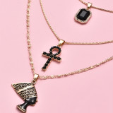 Wholesale Popular Fashion Haoshi Multi layer Pendant Gold Egyptian Cross Head Portrait Women Necklace