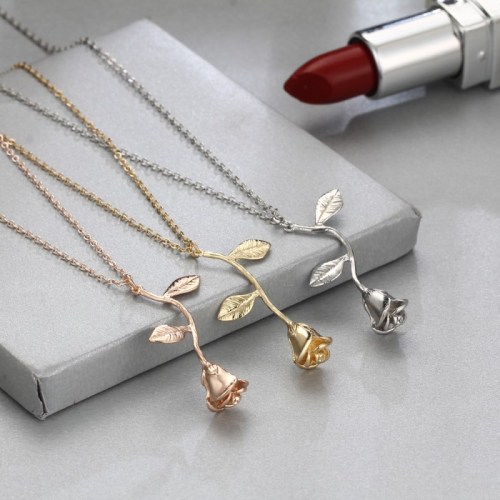 Fashion Jewelry Statement Necklaces Womens Dainty Gold Rose Flower Pendant Chain Necklace
