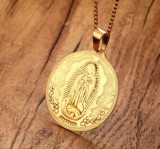 Wholesale Titanium Steel Plating Gold Virgin Mary Pendant Necklace Jewelry