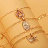 Angel Heart Virgin Mary Pendant Necklace Creative Retro Simple Multilayer Golden Clavicle Chain Set