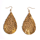 Wholesale  Earring Style Gold Plating Genuine Leather Leopard Print Teardrop  Dangle Earring For Women