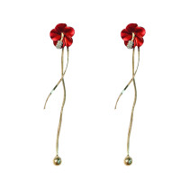 Red Color Charming Ladies Flower Earrings