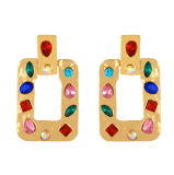 Trendy Newest  Earring Style Luxurious Gold Plating Rainbow Diamond Geometric Square  Casting  Dangle Stud Earring For Women