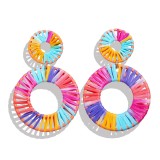 Geometric Candy Colored Hand Woven Lafite Drop Earrings