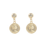 Beauty Head Gold Plated Coin Pearl Earrings