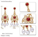 Hot Seller  Womens  Delicate Retro Aulic  Filigree  Open Casting Heart Pearl Stone  Drop  Earrings