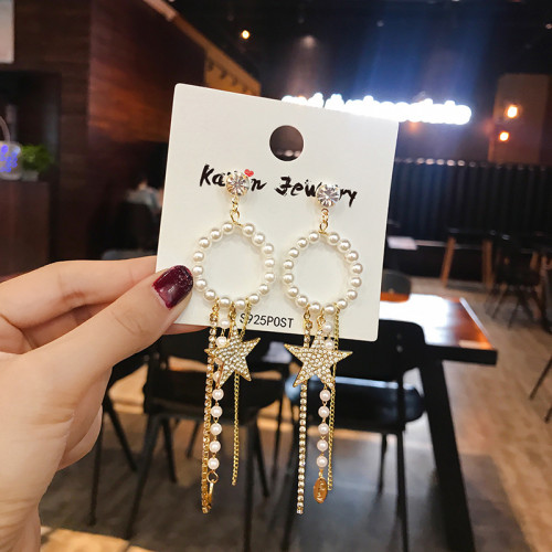 S925 Silver Needle Korean Pearl Tassel Earrings Freshwater Pearl Earrings 925