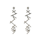 Fashion White Color Exaggerated Flash Drill Long Section Irregular Geometric Hoop Drop Earrings Geometric Shapes Earrings