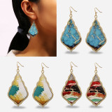 Droplet Oil Painting Bohemian Folk Style Artificial Leather Dangling Tear Drop Earrings