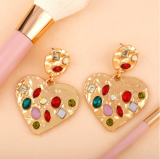 Trendy Newest  Earring Style Luxurious Gold Plating Rainbow Color Diamond  Heart Casting  Dangle Stud Earring For Women