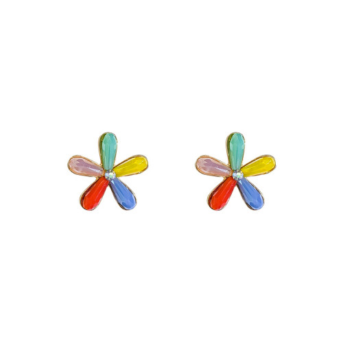 Colorful Resin Petal Oil Drop Flower Earrings